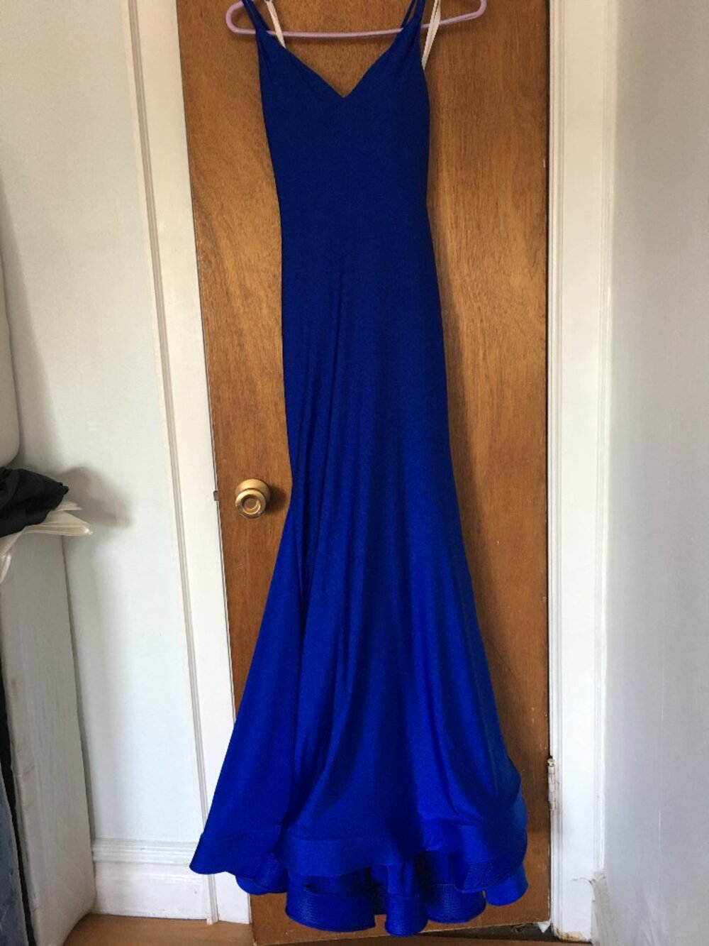 Cecilia Couture Royal Blue Long Gown/Dress, Sz 0 Spaghetti Strap,Flary Open Back